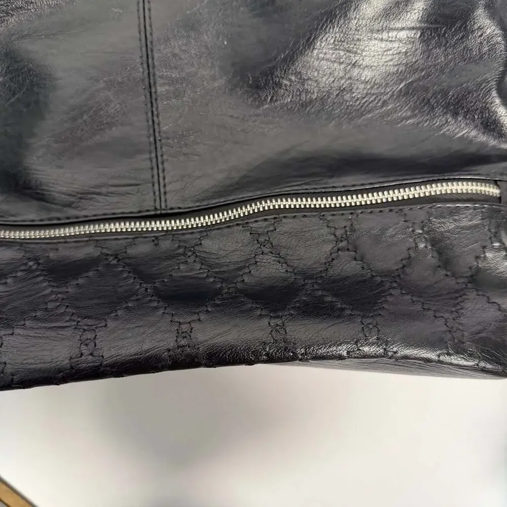 Sam & Hadley Black Hobo Shoulder Bag with Quilted Bottom Detail